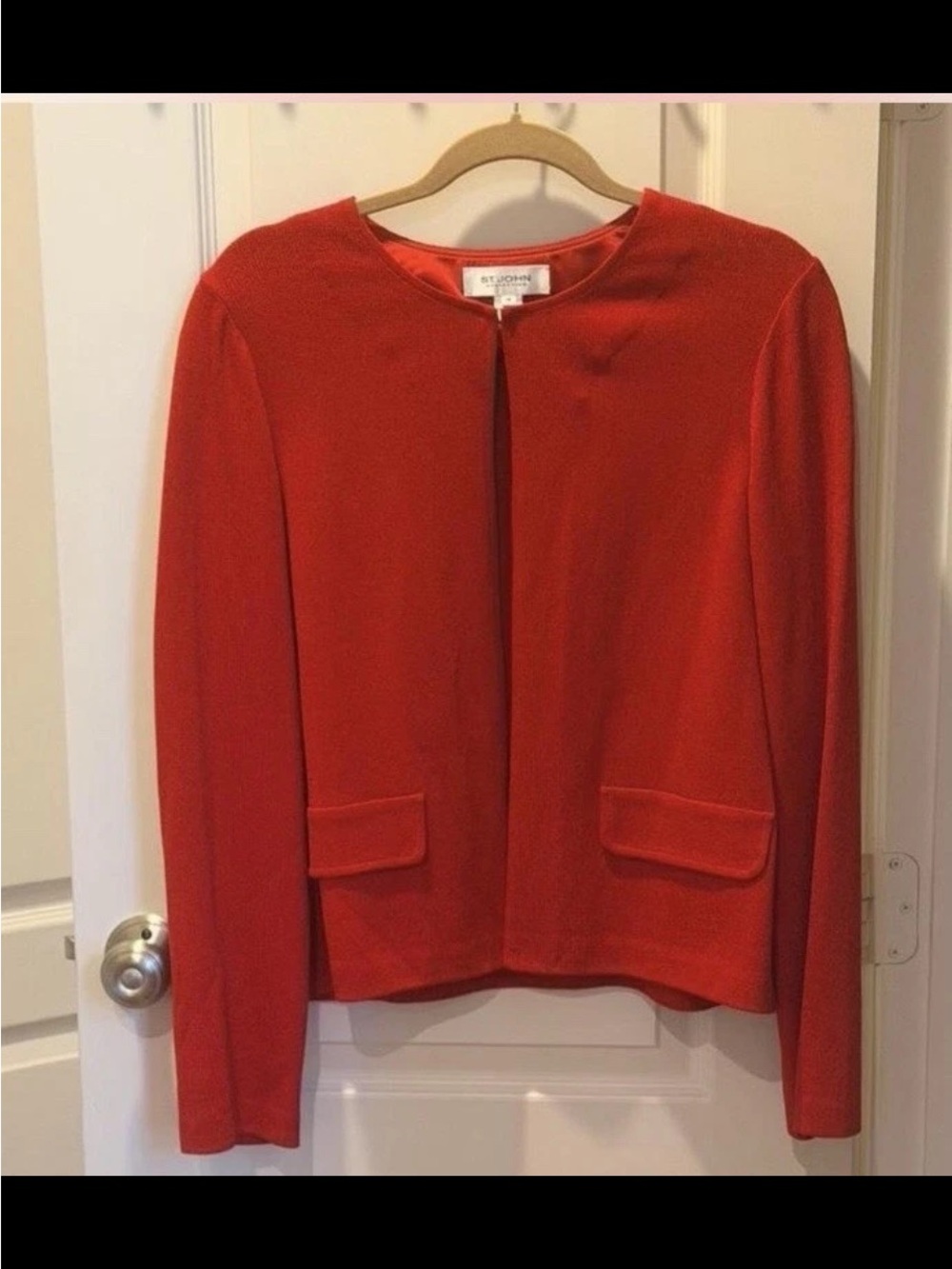 St. John Santana Knit 2 pc Dress Jacket Suit size 14/16 RED - Picture 4 of 5